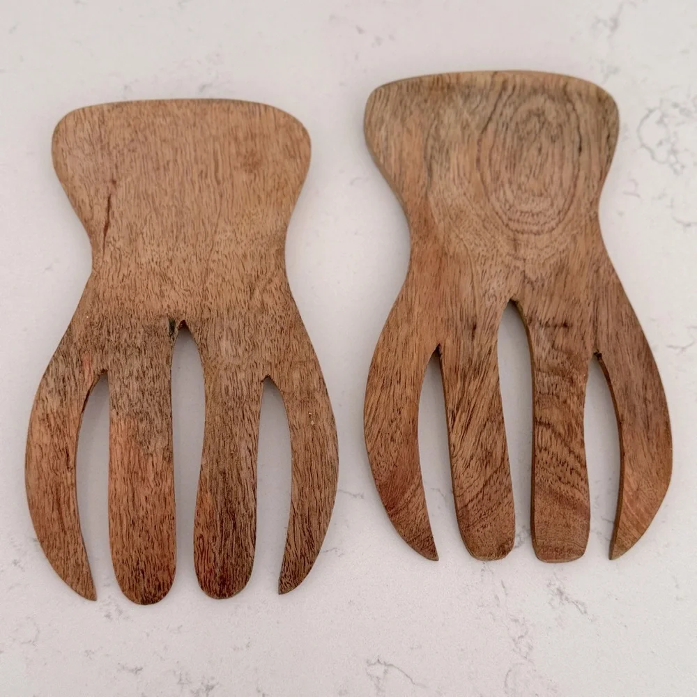 Salad Hands,  Wood Salad Servers, Salad Serving Set OF 2